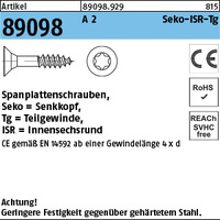 ART 89098 Spanplattenschr. Seko CE A 2 8 x 90 -T40 Teilgewinde A 2 VE=S