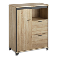 GAUTIER Rangement bas 1 porte, 2 tiroirs pour DS, 1 niche L80 x H114 x P48cm. Finition Chêne sonoma-Noir