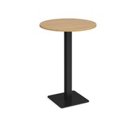 Brescia circular poseur table with flat square black base 800mm - oak