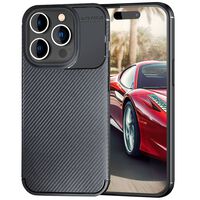 NALIA Cover Aspetto Carbonio compatibile con iPhone 15 Pro Custodia, Copertura Silicone Nera Opaca con Struttura in Fibra di Carbonio, Sottile Anti-Impronta Antiscivolo Antigraf...