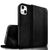 NALIA Echt-Leder Flipcase für iPhone 15 Hülle, Rindsleder Schutzhülle Lederhülle mit RFID-Schutz, Standfunktion Klappbar Schwarz