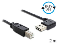 Anschlusskabel USB 2.0 EASY Stecker A an Stecker B, gewinkelt, schwarz, 2m, Delock® [83375]