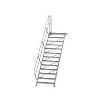 Treppe mit Plattform 45° Stufenbreite 1000 mm, 13 Stufen, Aluminium geriffelt
