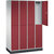 Armario guardarropa de acero de dos pisos INTRO, A x P 1220 x 500 mm, 8 compartimentos, cuerpo gris luminoso, puertas en rojo rubí.