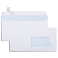 Boîte de 500 enveloppes Blanches 80g DL 110x220 mm fenêtre 45x100 mm auto-adhésives