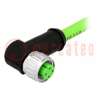 Plug; M12; PIN: 4; female; D code-Ethernet; 1m; Type: with lead