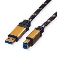 ROLINE GOLD Câble USB 3.2 Gen 1, type A mâle - B mâle, Retail Blister, 0,8 m