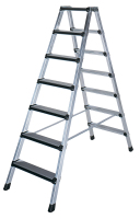 Produktbild - Aluminium Stufen Stehleiter, beidseitig (eloxiert) , 6 Stufen , Länge 1,45 m