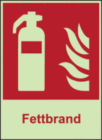 Brandschutz-Kombischild - Feuerlöscher, Fettbrand, Rot, 30 x 20 cm, Kunststoff