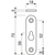 Skizze zu Lencse alakú ágyvasalatlapka, 70 x 18 x 3 mm, 1 kulcsfurat, horganyzott acél