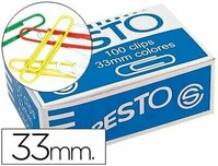 Clips plástico colores surtidos nº 2 (33 mm) de Presto (cajita 100 clips) -1 cajita