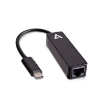 V7 Adaptador USB negro de vídeo con conector USB-C macho a RJ45 hembra