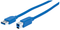 Manhattan USB-A to USB-B Cable, 1m, Male to Male, Blue, 5 Gbps (USB 3.2 Gen1 aka USB 3.0), Equivalent to USB3CAB1M (except colour), SuperSpeed USB, Lifetime Warranty, Polybag