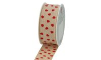 SUSY CARD Ruban cadeau, sur bobine "Valentin", crème/rouge (40061054)