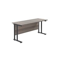Jemini Rectangular Double Upright Cantilever Desk 1800x600x730mm Grey Oak/Black KF820215