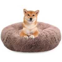 BLUZELLE Dog Bed for Medium Size Dogs, 32" Donut Dog Bed Washable, Round Dog Pillow Fluffy Plush, Calming Pet Bed Removable Mattress Soft Pad Comfort No-Skid Bottom Khaki