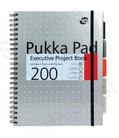 Pukka Pad Executive A4 Wirebound Hard Cover Project Book Ruled 200 Pages Metallic Assorted Colours (Pack 3)