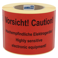 Versandaufkleber - Hochempfindliche Elektrogeräte/Highly sensitive electronic equipment - 150 x 100 mm, 500 Warnetiketten, Papier rot