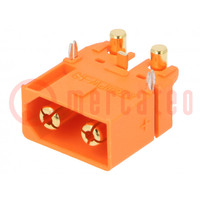Socket; DC supply; XT60; male; PIN: 3; on PCBs; THT; orange; 30A; 500V