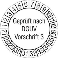 Prüfplakette, Geprüft nach DGUV Vorschrift 3, 1000 Stk/Rolle, 2,0 cm Version: 2027 - Prüfjahre: 2027-2036