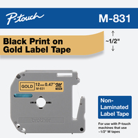 Brother M831 label-making tape Black on gold