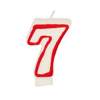 Zahlenkerze 7,3 cm weiss "7" mit rotem Rand von PAPSTAR Zahlenkerze "7", Höhe: