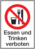 Kombischild - Essen und Trinken verboten, Rot/Schwarz, 18.5 x 13.1 cm, Weiß