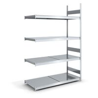 Wide span boltless shelving unit with steel shelves