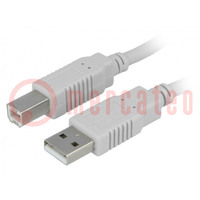 Cavo; USB 2.0; USB A spina,USB B spina; 3m; grigio; Filo: Cu