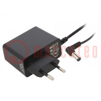 Power supply: switched-mode; mains,plug; 9VDC; 1A; 9W; Plug: EU