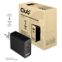 CLUB3D CAC-1902EU ładowarka do urządzeń przenośnych Netbook, Laptop, Przenośny głośnik, Power bank, Smartfon Czarny Prąd przemienny Szybkie ładowanie Wewnętrzna