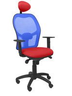 Silla Operativa de oficina Jorquera malla azul asiento bali rojo con cabecero fijo