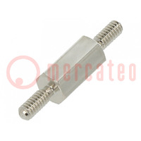 Screwed spacer sleeve; 8mm; Ext.thread: M2; hexagonal; brass