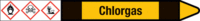 Rohrmarkierer mit Gefahrenpiktogramm - Chlorgas, Gelb/Schwarz, 3.7 x 35.5 cm