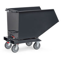 "fetra® Chariot benne basculante avec robinet de vidange ""GAMME EN GRIS"", contenance jusqu'à 800 litres, charge jusqu'à 800 kg, de série avec totalstop"
