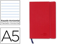 Libreta Liderpapel Simil Piel A5 120 Hojas 70G/M2 Horizontal Sin Margen Rojo