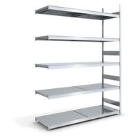 Wide span boltless shelving unit with steel shelves