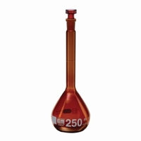 200ml Volumetric flasks DURAN® amber glass class A white graduation with amber glass stopper
