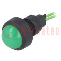 Controlelampje: LED; bol; groen; 230VAC; Ø13mm; IP20; draden 300mm
