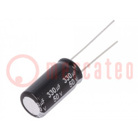 Capacitor: electrolytic; THT; 330uF; 50VDC; Ø10x20mm; Pitch: 5mm