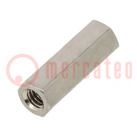 Distanziali filettati; 12mm; Filetto int: M2,5; esagonale; ottone