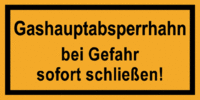 Sicherheitskennzeichung für Gasanlagen - Gelb/Schwarz, 10 x 20 cm, Folie, Text