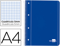 CUADERNO ESPIRAL LIDERPAPEL A4 MICRO SERIE AZUL TAPA BLANDA 80H 80 GR CUADRO5MM CON MARGEN 4 TALADROS AZUL