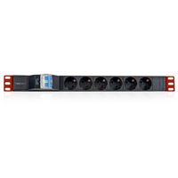 Techly I-CASE STRIP-61UD rozdzielacz zasilania PDU 6 x gniazdo sieciowe 1U Czarny, Czerwony