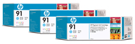 HP 91 3-pack 775-ml Light Cyan DesignJet Pigment Ink Cartridges inktcartridge 1 stuk(s) Origineel Lichtyaan