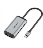 Vention USB-C -> HDMI/VGA/USB3.0*3/PD 0,15m, (szürke, fémszerű), Dokkoló