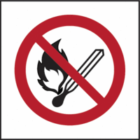Schild - Keine offene Flamme; Feuer, offene Zündquelle und Rauchen verboten