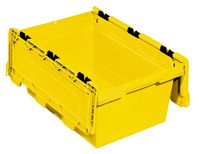 Transportbehälter mit unverlierbarem Deckel, gelb, B/T/H = 600 x 400 x 299 mm