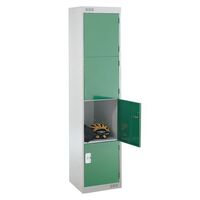 Coloured door lockers with standard top, 4 green doors, 300 x 300mm