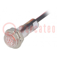 Ellenőrző lámpa: LED; lapos; piros; 12VDC; Ø5,2mm; IP40; ØLED: 3mm